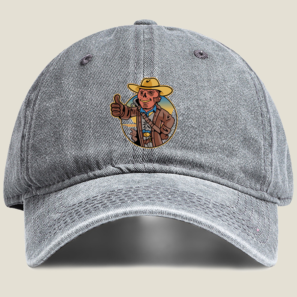 Cowboy Skeleton Thumbs Up - Washed Denim - Baseball Cap