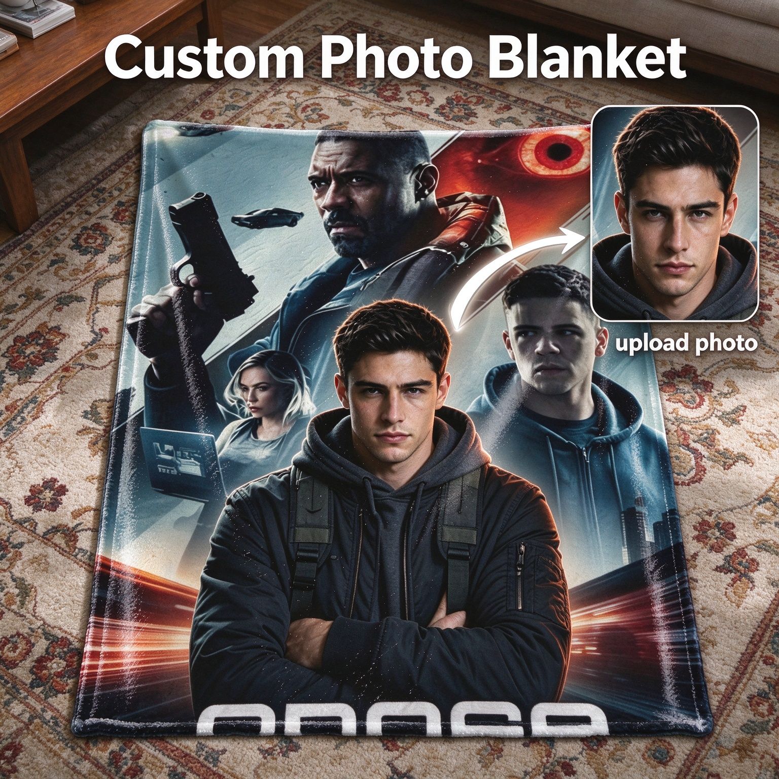 Custom Photo Flannel Fleece Throw Blanket Personalized Action Movie Graphic Portrait Print Cozy Warm Bed Sofa Decor Gift