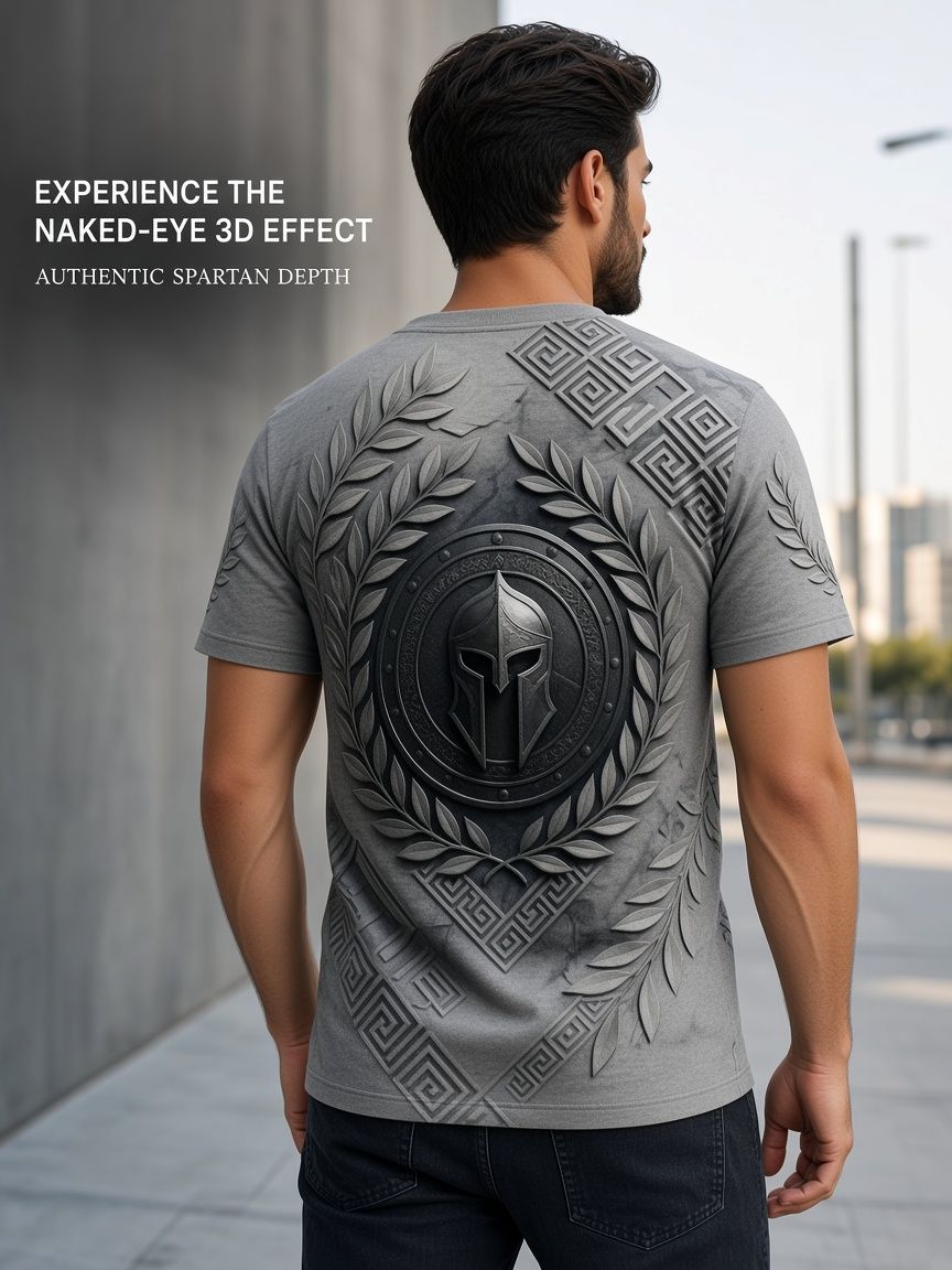 Spartan Helmet 3D Optical Illusion Graphic Tee Breathable Athletic Mesh T-Shirt Casual and Sports Wear
