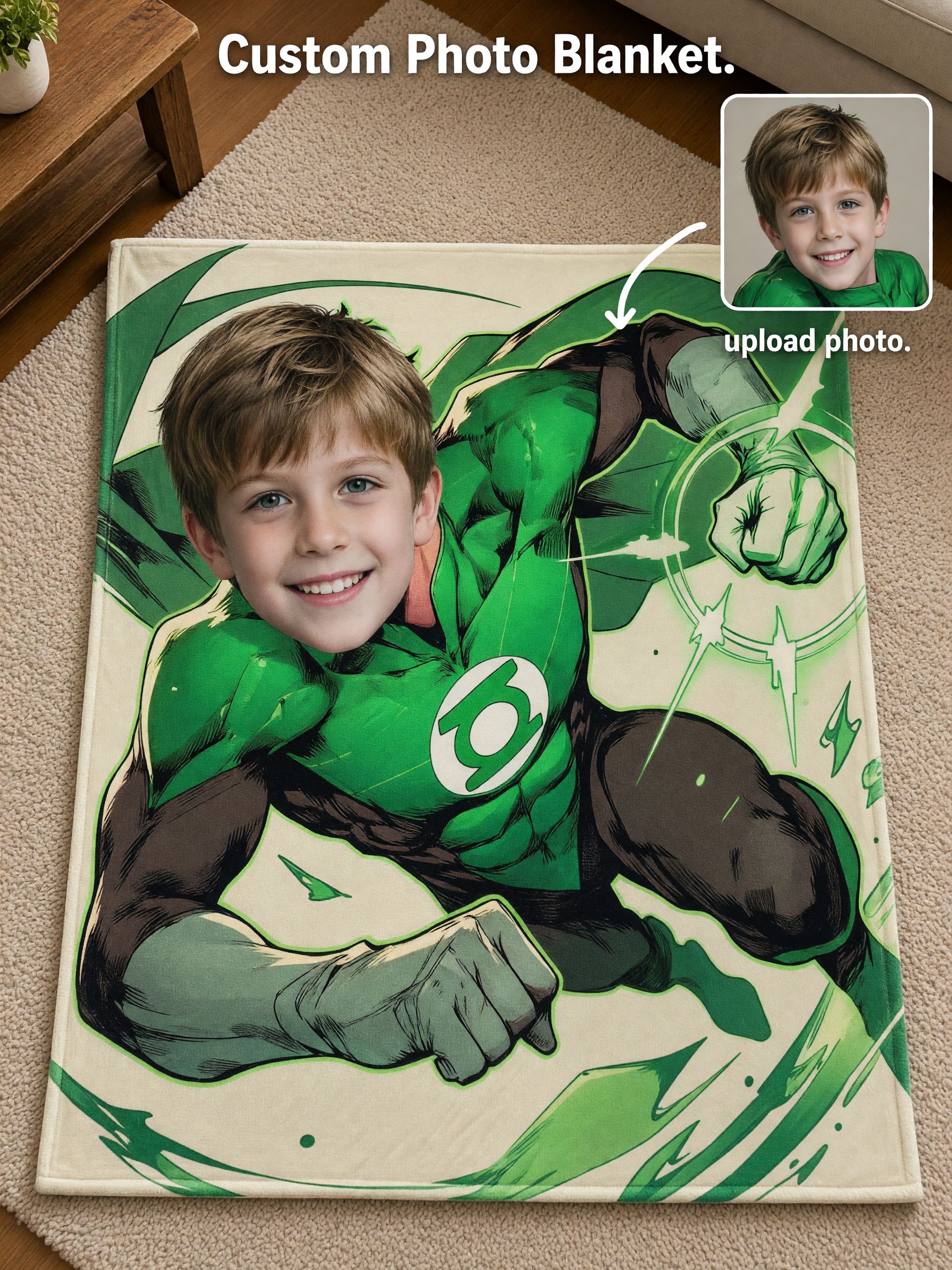 Personalized Superhero Face Blanket Custom Photo Print Soft Flannel Throw for Kids and Comic Fans Ideal Cozy Gift