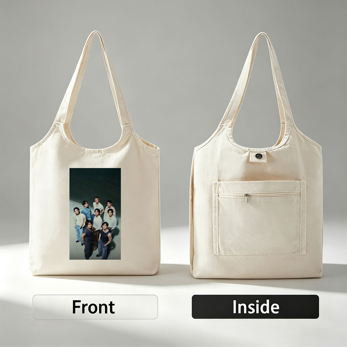 SEVENTEEN Group Photo on a Minimalist Background with Casual Outfits and Confident Poses - Canvas shoulder bags/