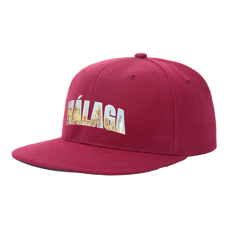 Flat Brim Baseball Cap Malaga Cityscape Print Streetwear Underground Skate Style for Basketball Court Urban Skate Park Hip Hop Artists and Streetwear Enthusiasts