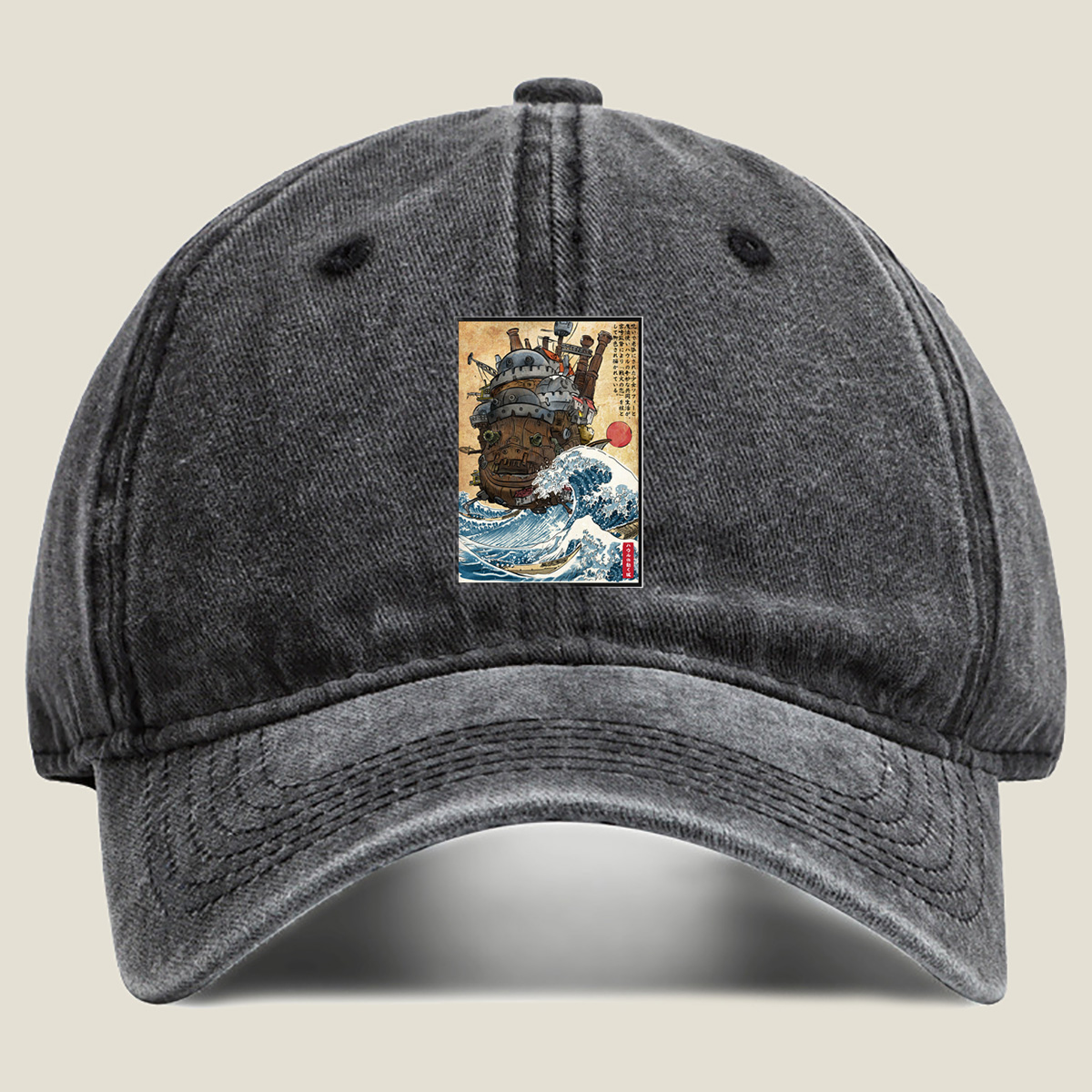 Howl's Moving Castle and the Great Wave - Washed Denim - Baseball Cap