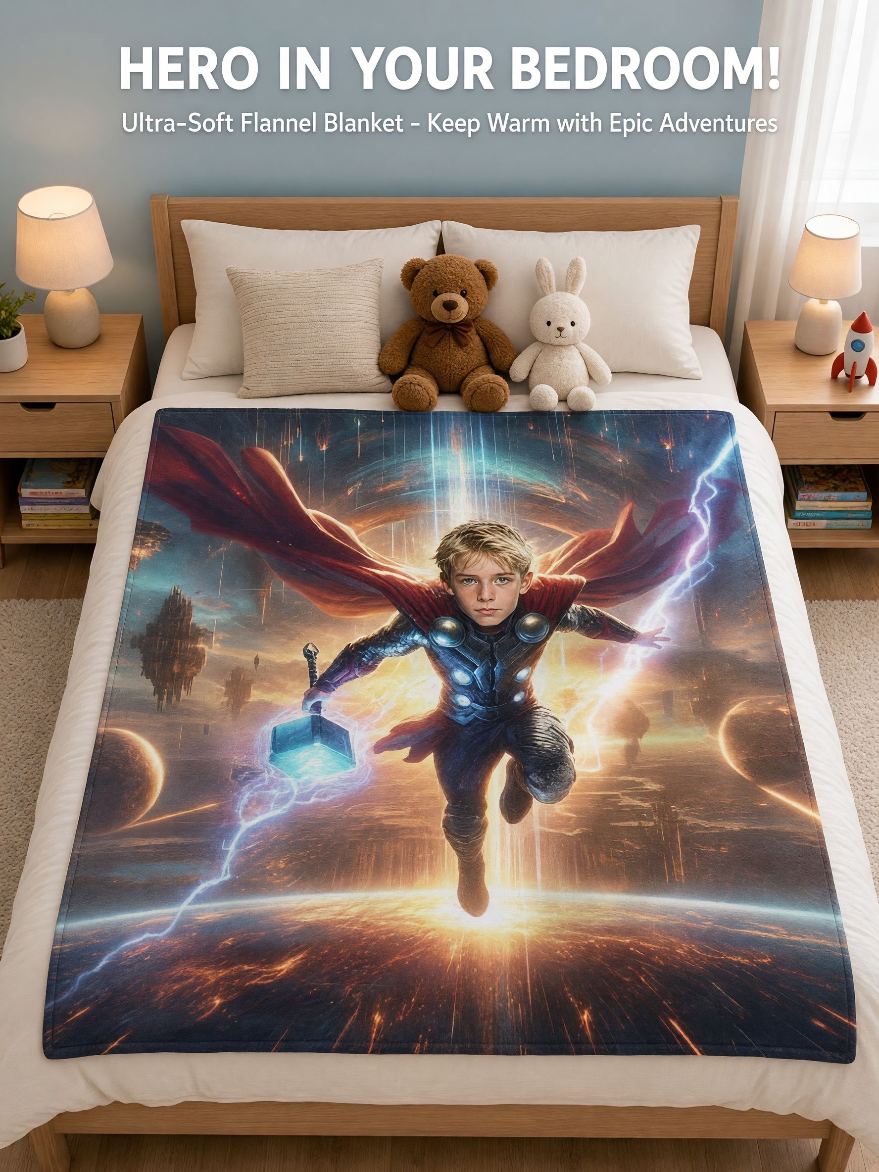 Personalized Superhero Face Photo Flannel Throw Blanket Ultra Soft Cozy Fleece Bedding Custom Gift