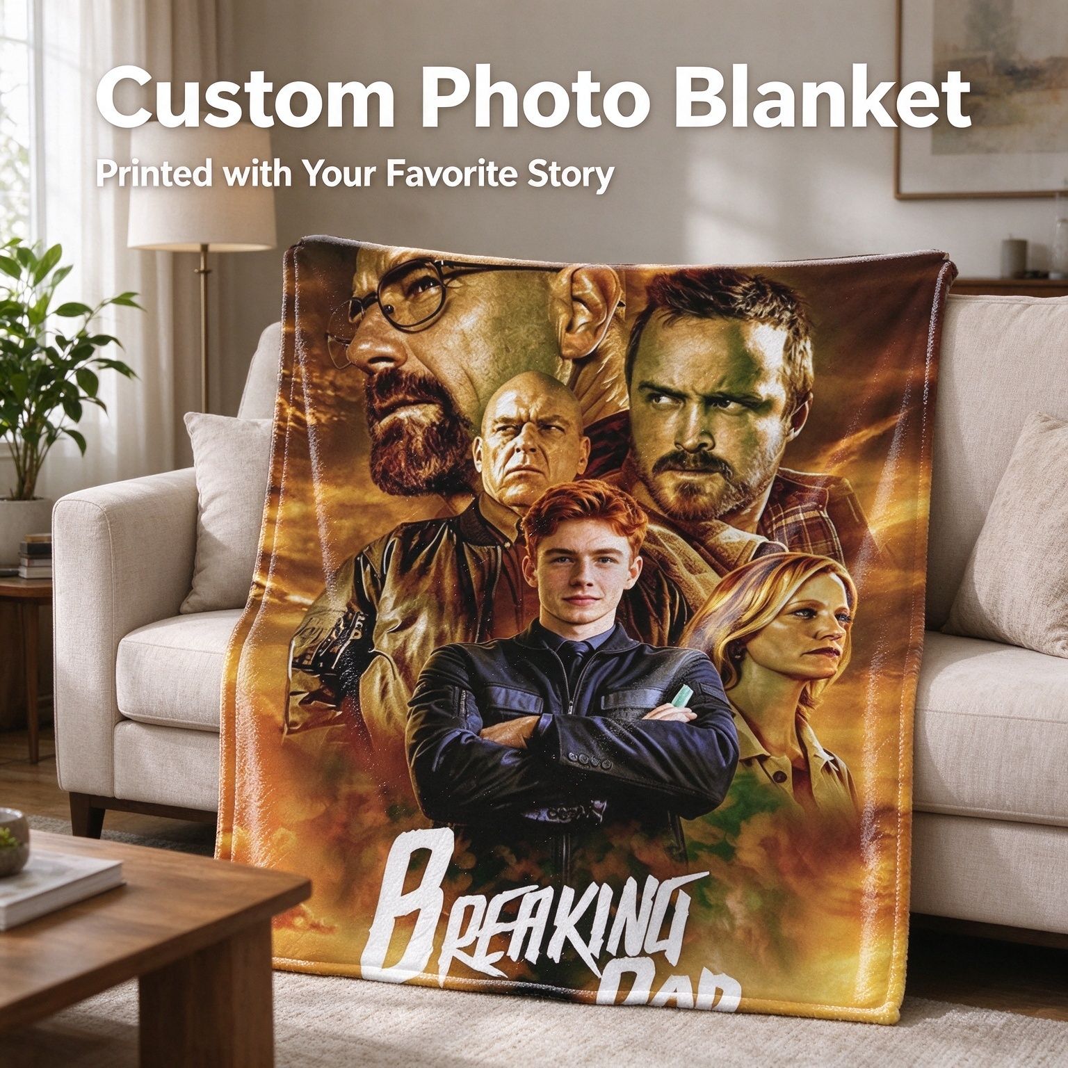 Personalized Custom Face Photo Flannel Throw Blanket Ultra Soft Anti-Pilling Warm Fleece Movie Collage Cover Ideal