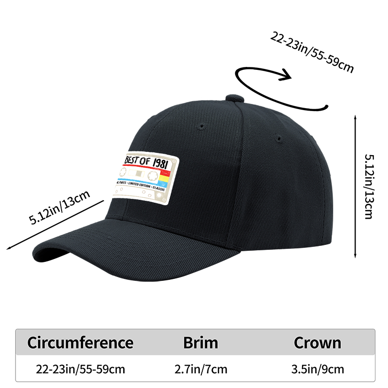 1pc New Baseball Cap with Cassette Tape Best of 1981 Print Unisex Adjustable Hat for Casual Streetwear Fashion Adults and Teens Outdoor Activities Retro Music Lover Style
