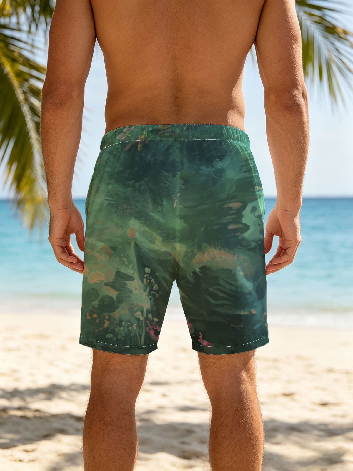 Underwater Scene with Colorful Fish and Coral -  Beach shorts