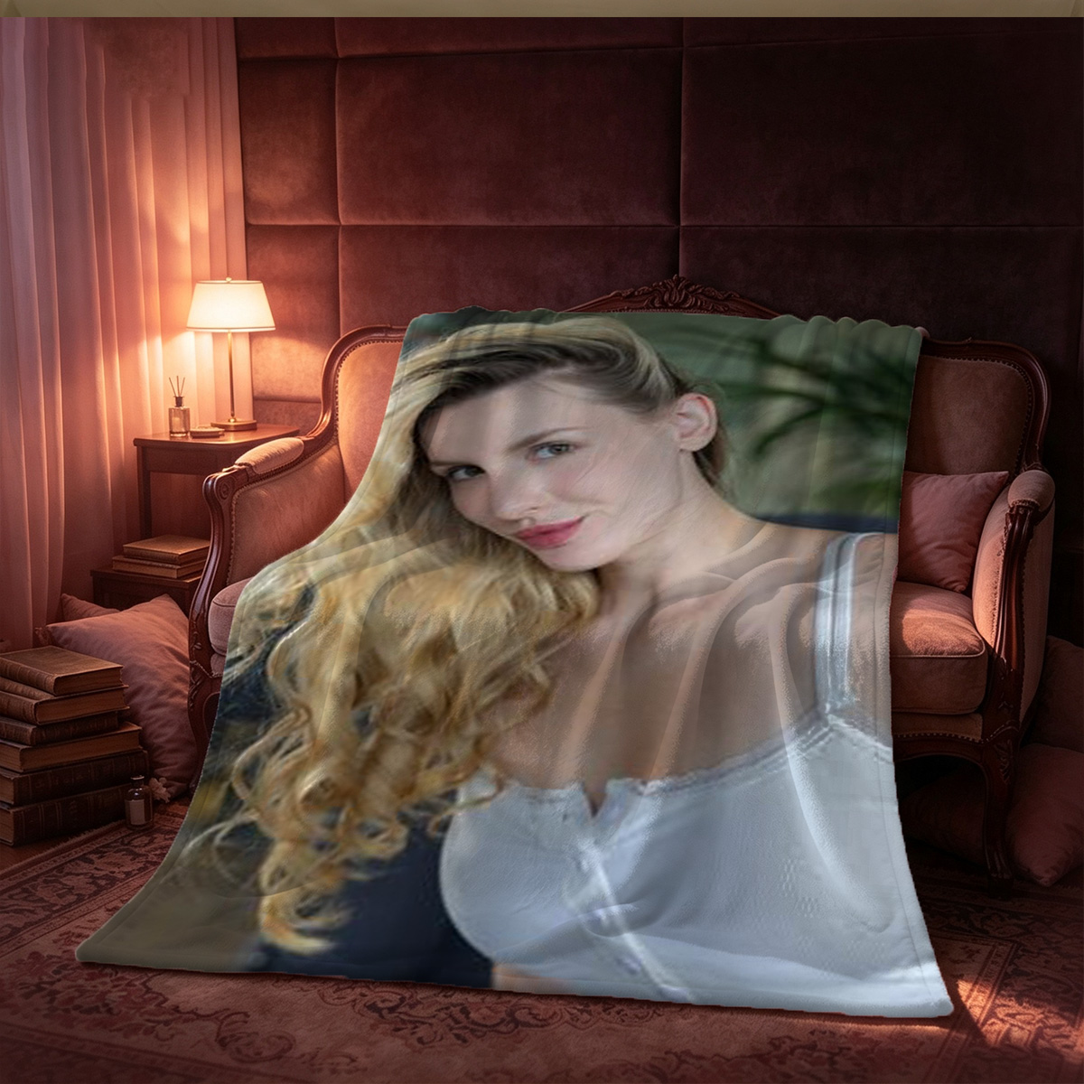 Wet and Foamy in White Lingerie by the Window - Blanket