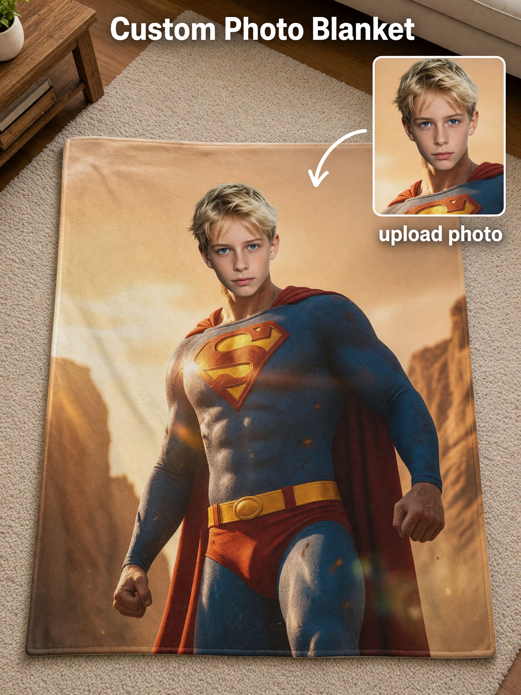 Personalized Superhero Face Photo Blanket, Ultra-Soft Flannel Fleece Throw, Ideal Custom Gift for Kids and Adults