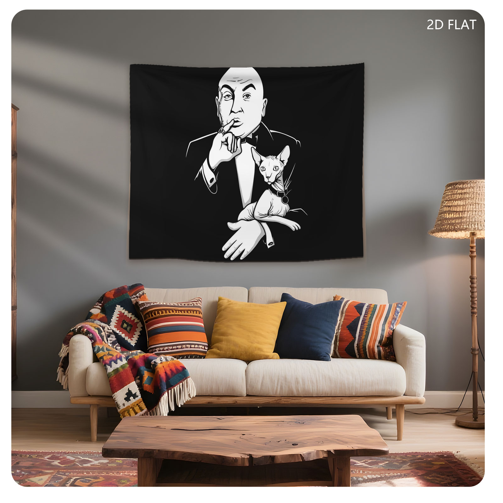 Bald Man in Tuxedo with Sphynx Cat on Hand - Tapestry
