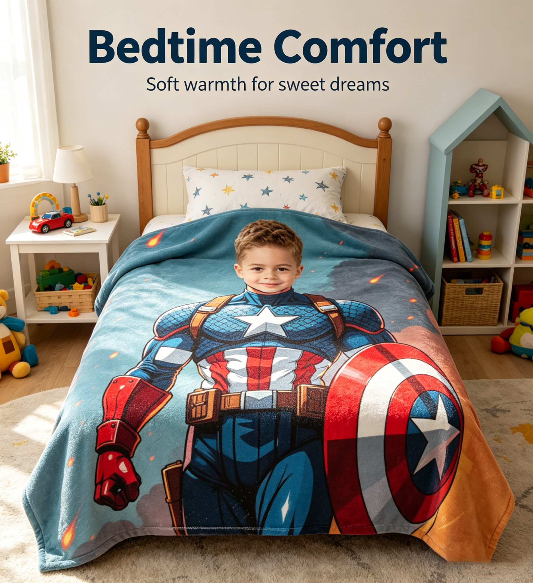 Personalized Marvel Captain America Fleece Blanket, Custom Upload Children Picture Battlefield Throw Blanket Bed Sofa Gift