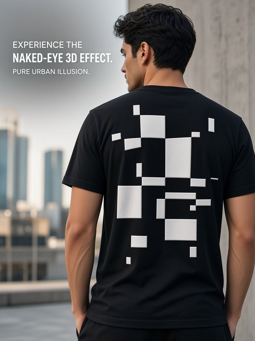 Abstract Geometric Blocks 3D Optical Illusion Graphic Tee Breathable Athletic Mesh T-Shirt Casual and Sports Wear
