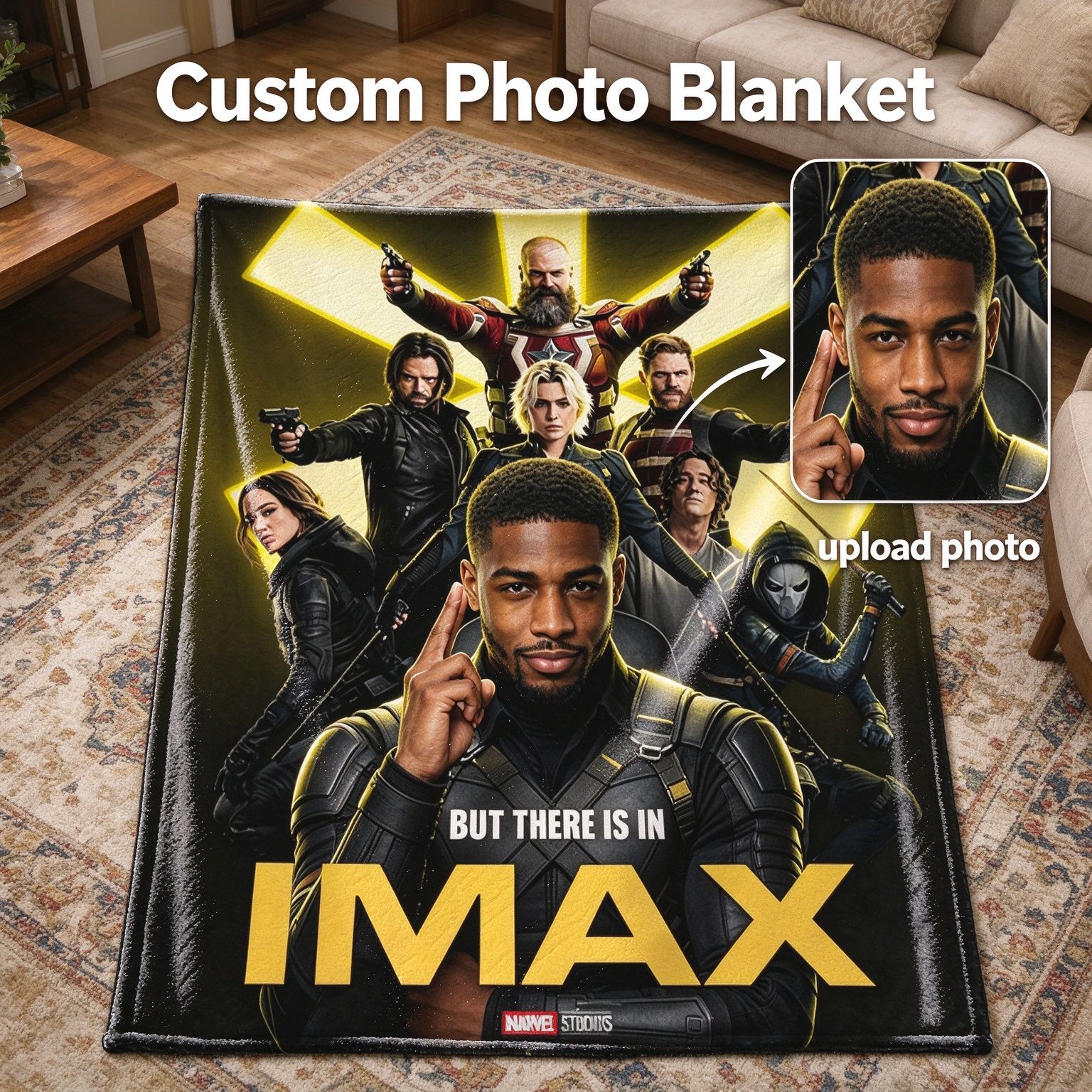 Custom Photo Face Flannel Blanket Personalized Superhero Poster Throw Cozy Plush Bed Couch Gift