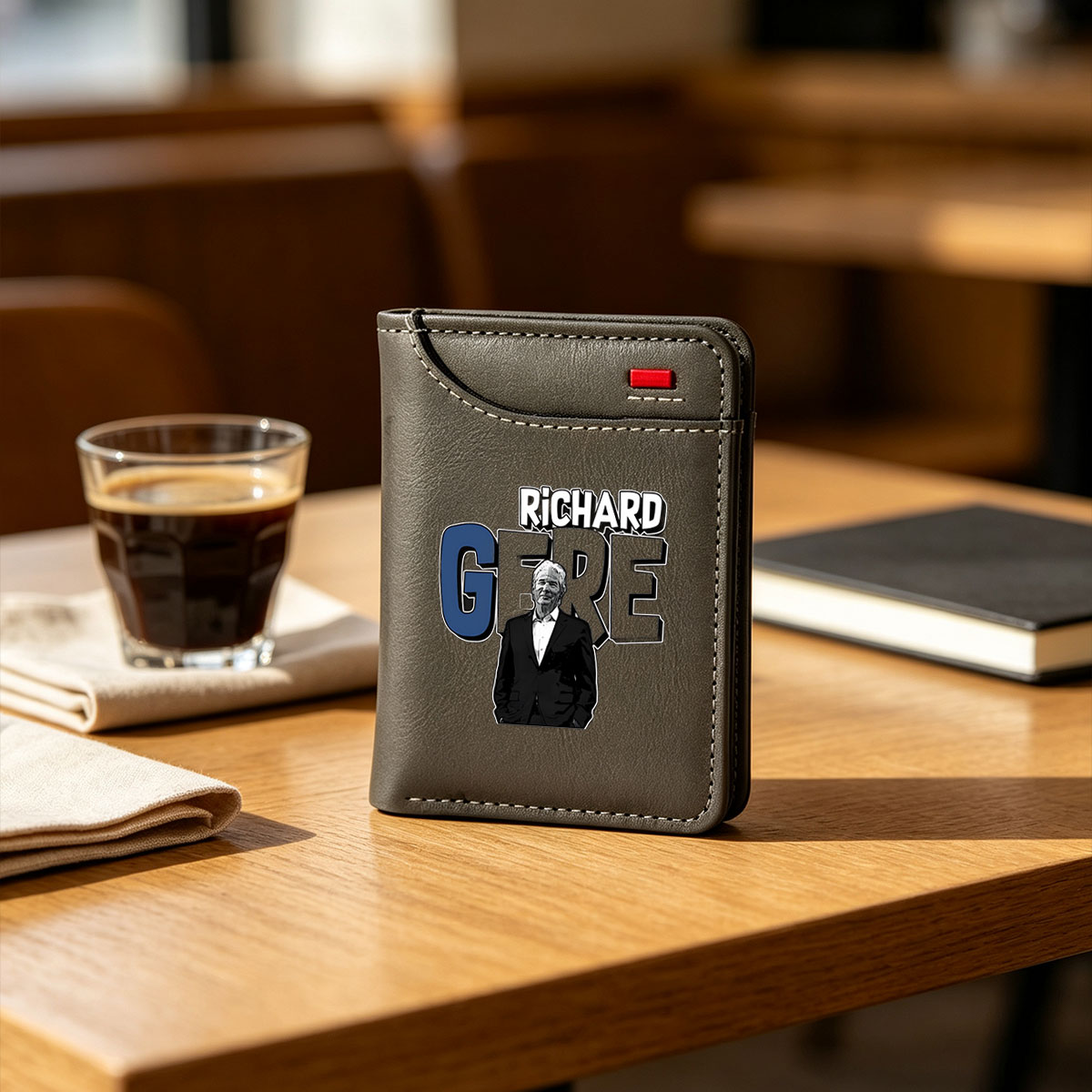 Richard Gere in a stylish suit, bold text backdrop - Vertical Style Wallet