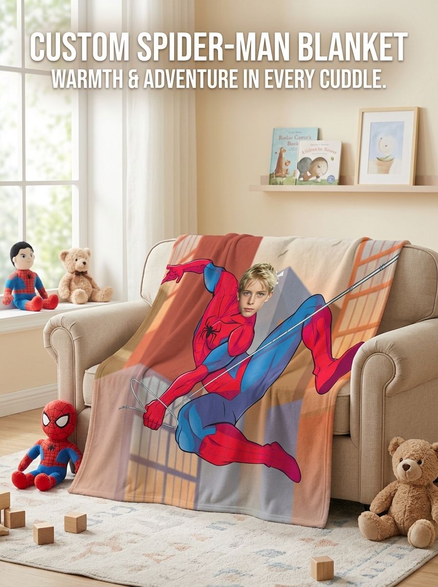 Custom Superhero Face Photo Blanket Soft Flannel Fleece Throw Lightweight Bedding Personalized Gift for Kids Adults