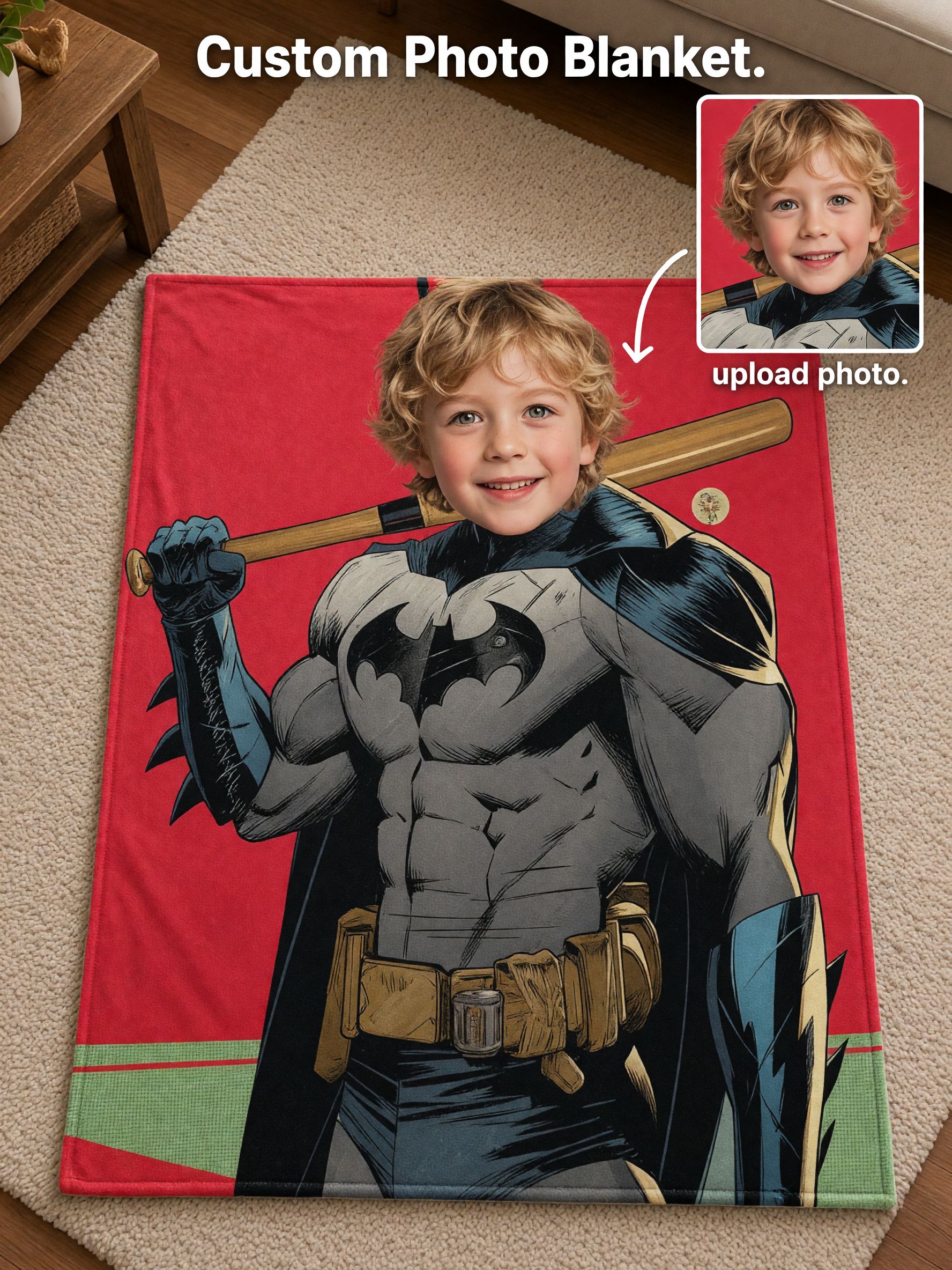 Custom Photo Face Blanket Personalized Superhero Comic Throw Ultra Soft Flannel Bed Couch Cozy Gift