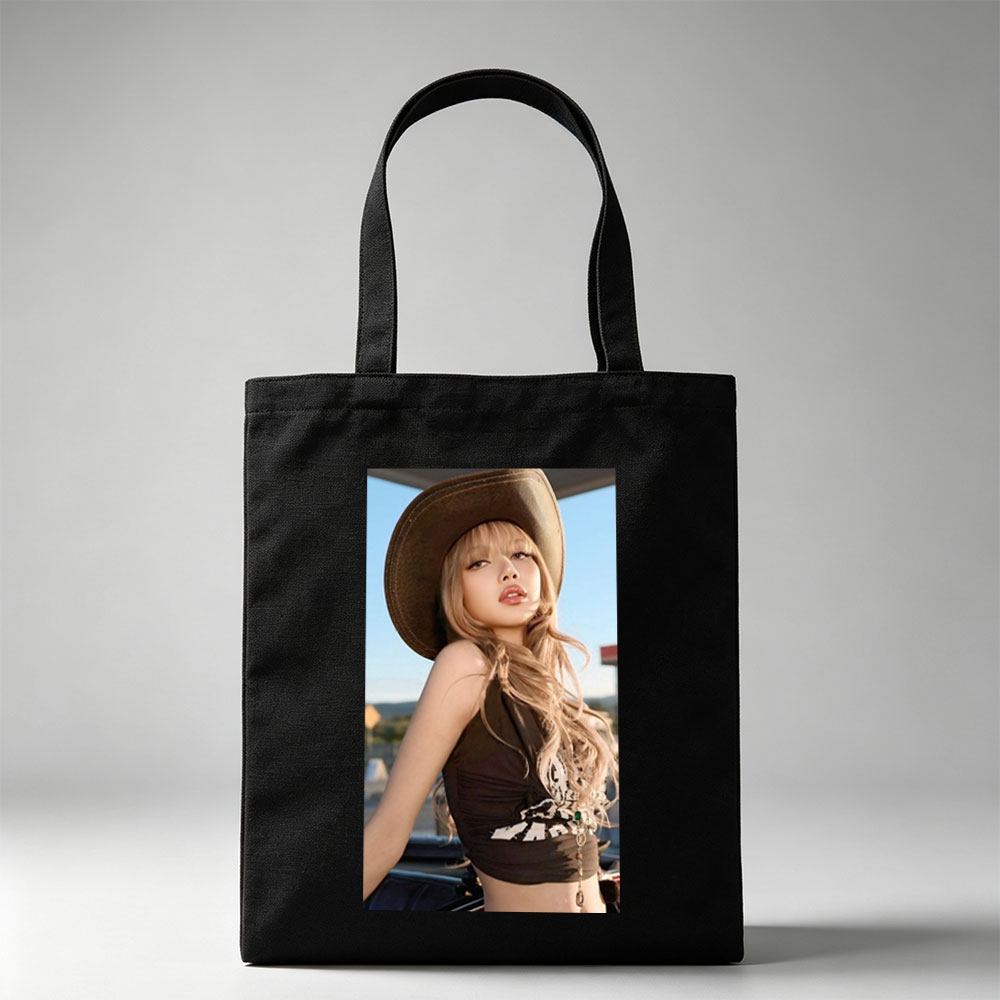 Lisa Blackpink Cowboy Hat Outfit Fashion Photo Shoot - Canvas tote bags
