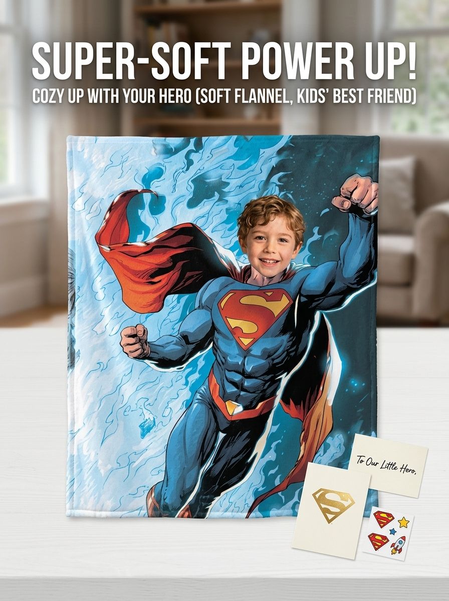 Custom Face Superhero Throw Blanket Soft Anti-Pilling Flannel Personalized Photo Fleece Blanket for Kids and Adults