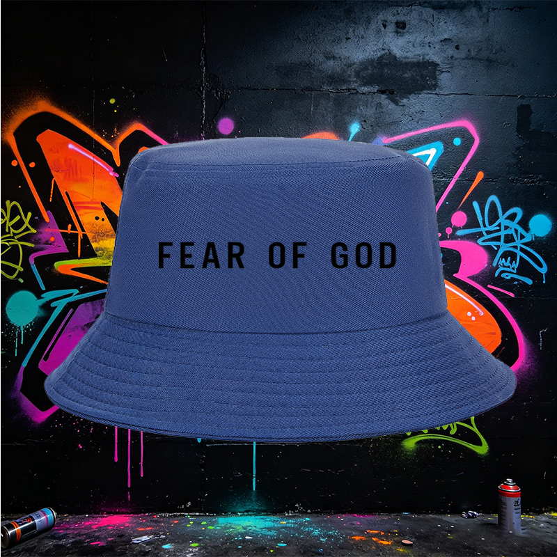 Unisex Bucket Hat with Fear of God Logo Print - Classic Cotton Fisherman Hat for Outdoor Activities, Urban Style, and Daily Wear - Suitable for Men and Women Seeking Fashionable and Comfortable Headwear