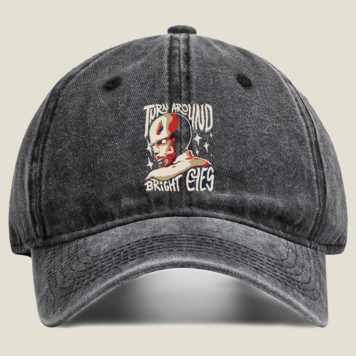 Turn Around Bright Eyes: Skull Character Design - Washed Denim - Baseball Cap