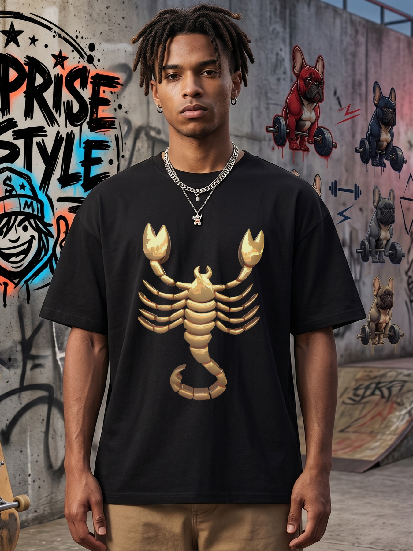 Men's Golden Scorpion Print T-Shirt Casual Round Neck Summer Lightweight Breathable Short Sleeve Tee for Outdoor Activities and Daily Wear Adults