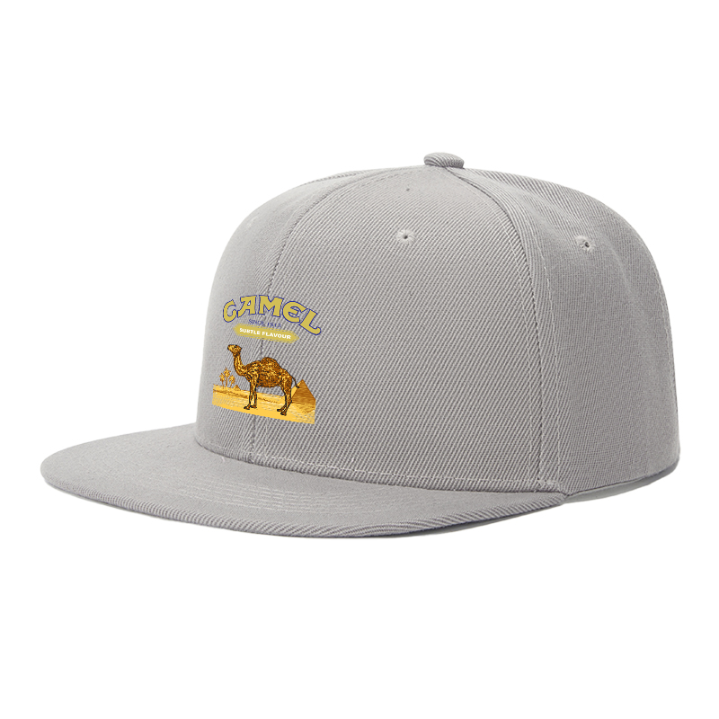 Flat Brim Baseball Cap Camel Desert Scene Print Streetwear Underground Skate Style for Basketball Court Skate Park Urban Lifestyle Hip Hop Artists and Streetwear Enthusiasts