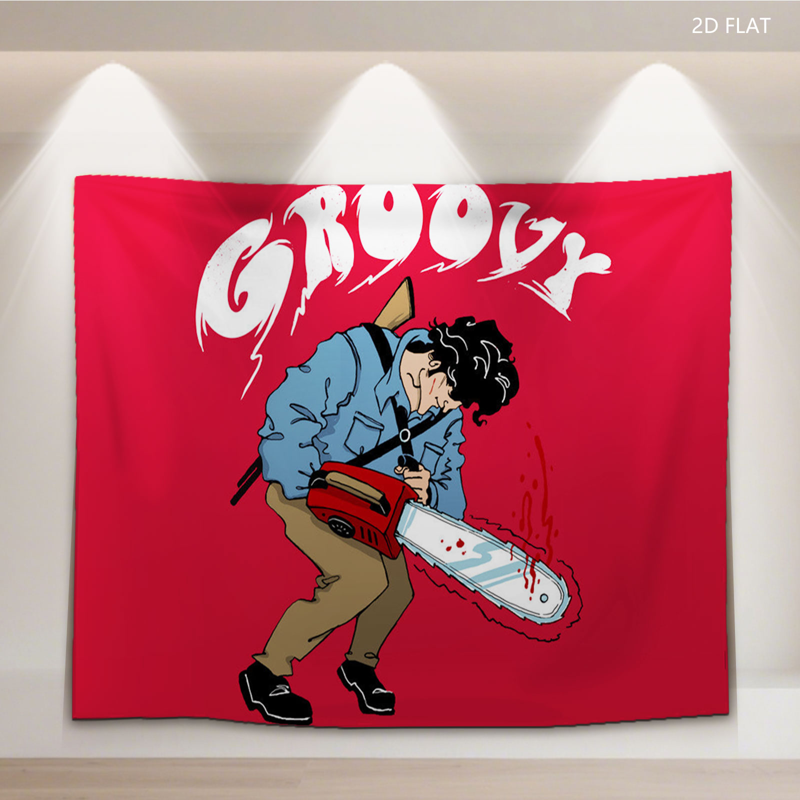 Groovy Chainsaw Man with Red Background - Tapestry