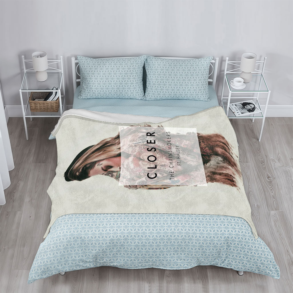 The Chainsmokers and Halsey in a Romantic Scene with Floral Artistic Design for Closer Music Cover - Blankets
