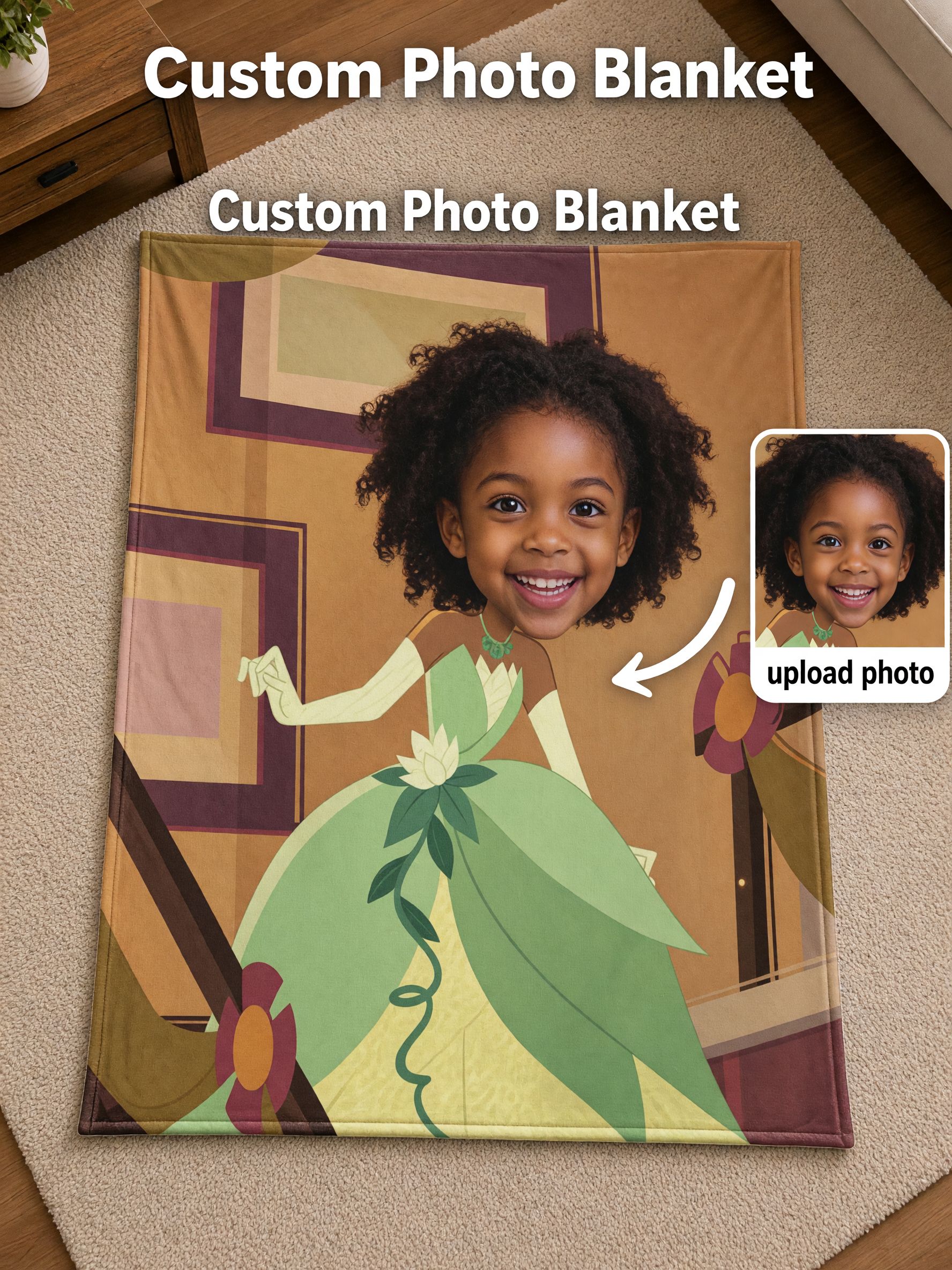 Custom Face Photo Princess Blanket, Soft Warm Flannel Throw, Ideal Personalized Birthday Gift for Girls