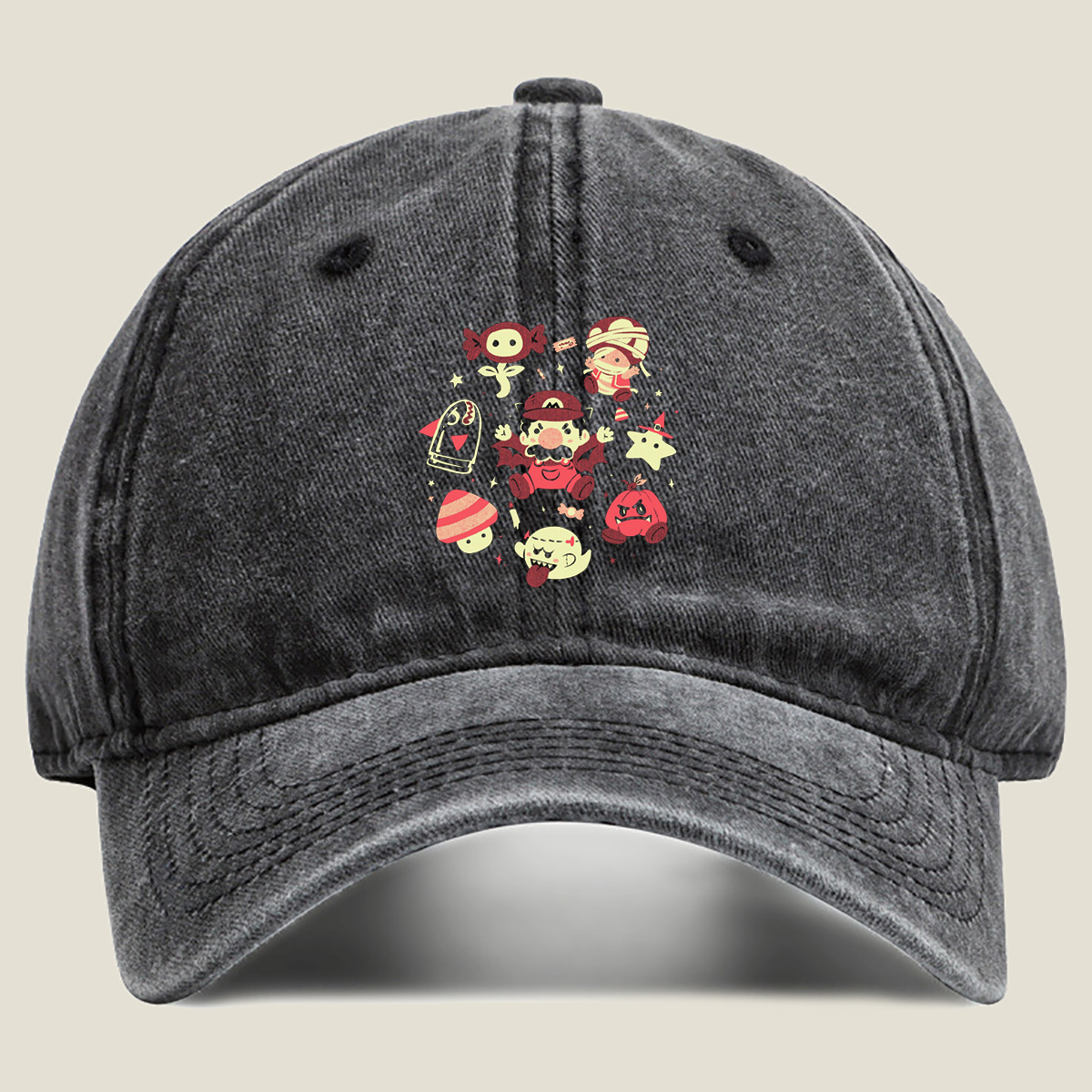 Super Mario Characters in Halloween Costumes - Washed Denim - Baseball Cap