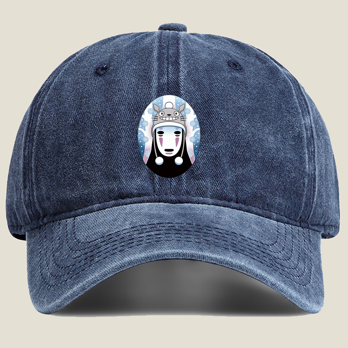 Totoro and No-Face Winter Fusion - Washed Denim - Baseball Cap