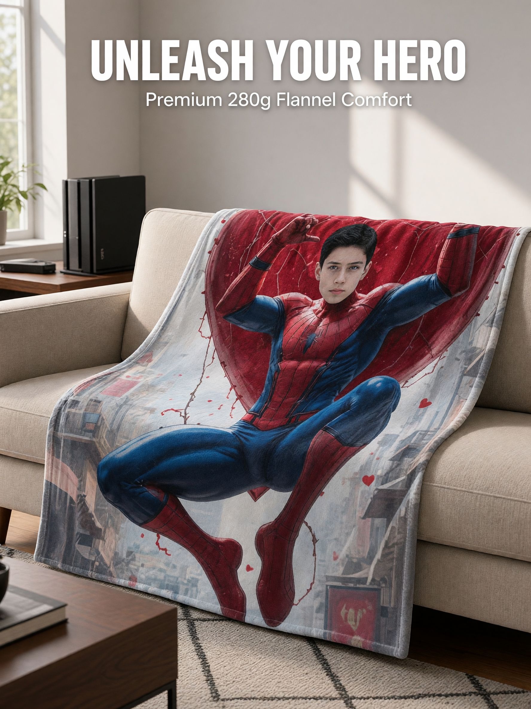Custom Photo Face Superhero Flannel Blanket Ultra Soft Plush Throw Bed Sofa Couch Ideal Personalized Gift