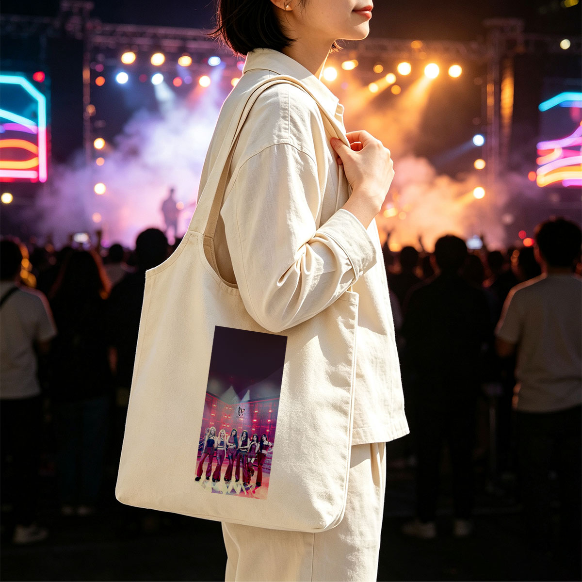 IVE in a Futuristic Studio with Red Lighting and Reflective Floor - Canvas shoulder bags/