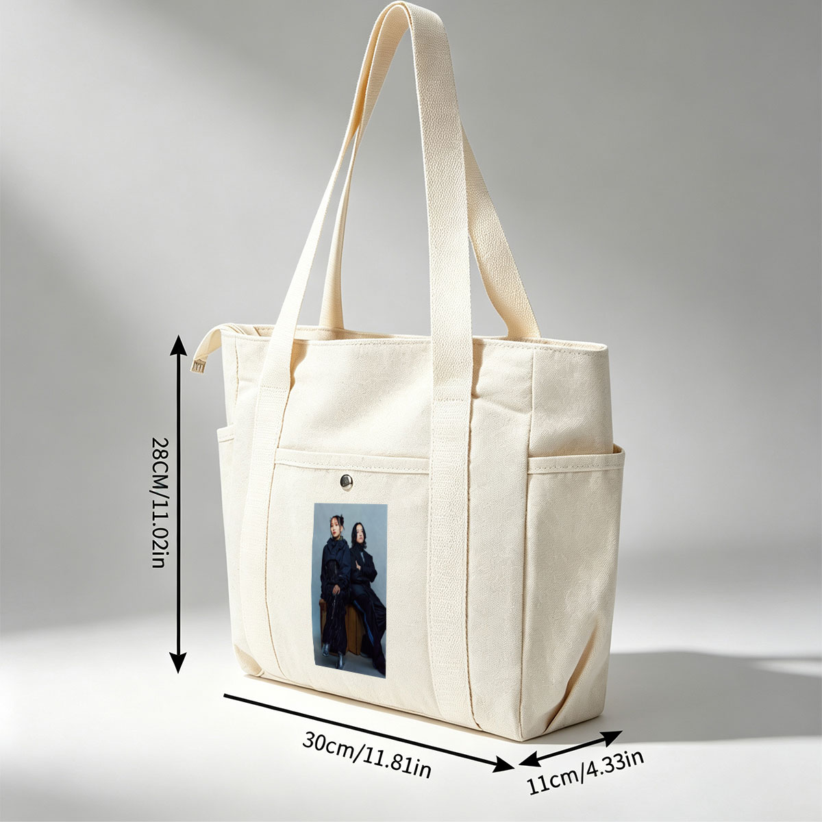 YOASOBI in a Stylish Studio Portrait Featuring Two Members Dressed in Dark, Edgy Fashion Sitting on Wooden Crates Against a Neutral Background - Multi-pocket bags