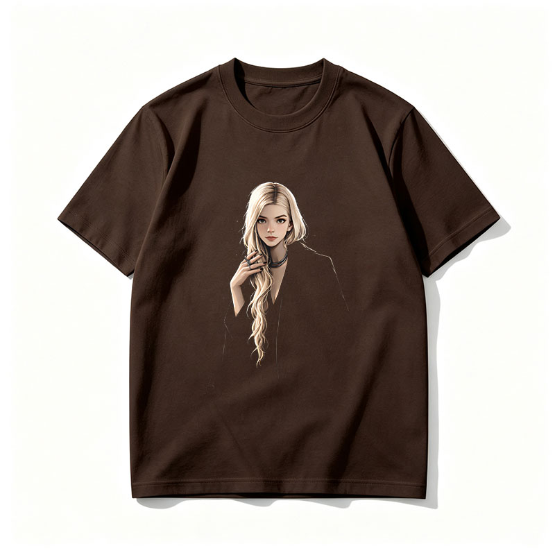 Blonde Woman in Black Coat with Elegant Pose - Tee