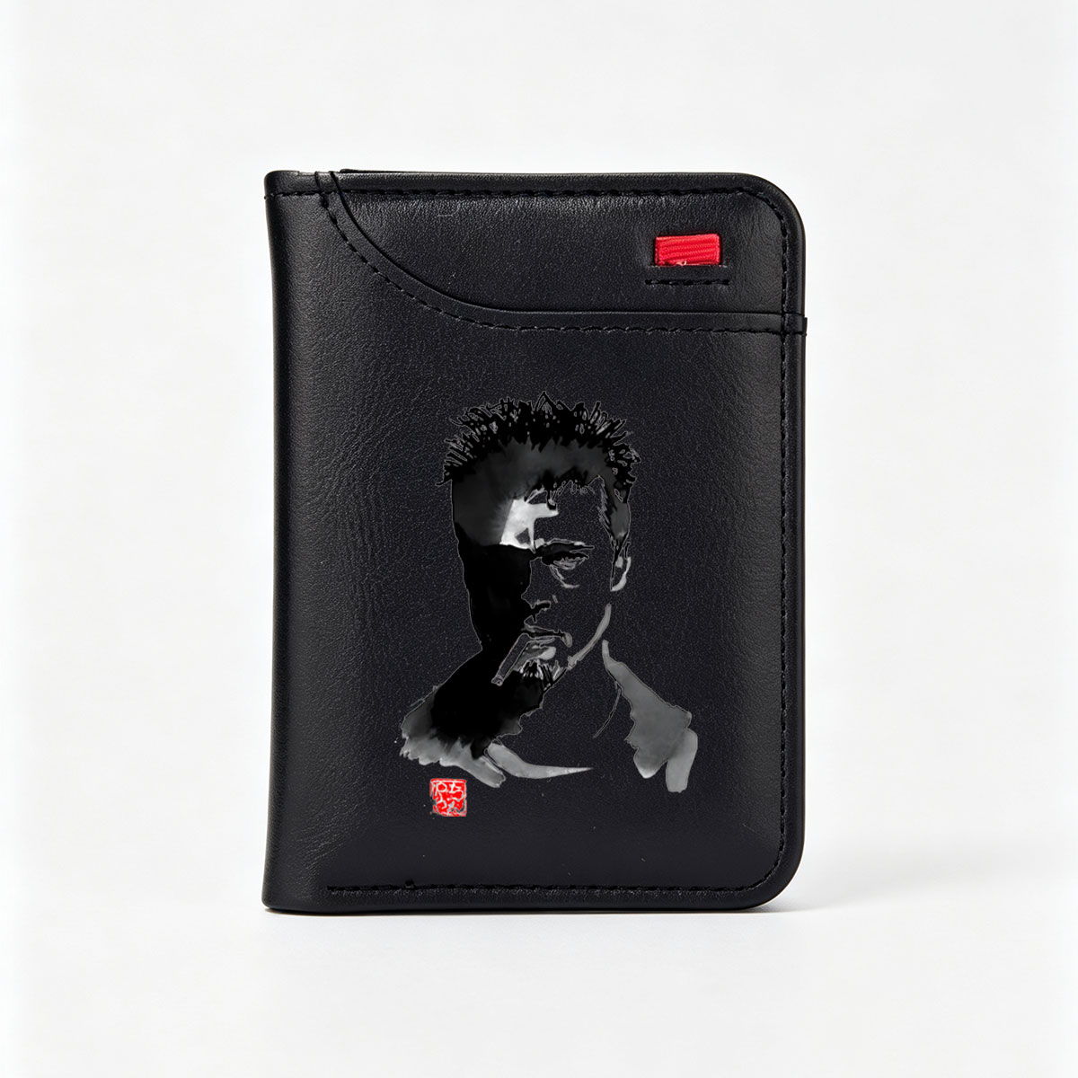 Abstract Portrait of a Man with Pipe, Black and White Art Style - Vertical Style Wallet