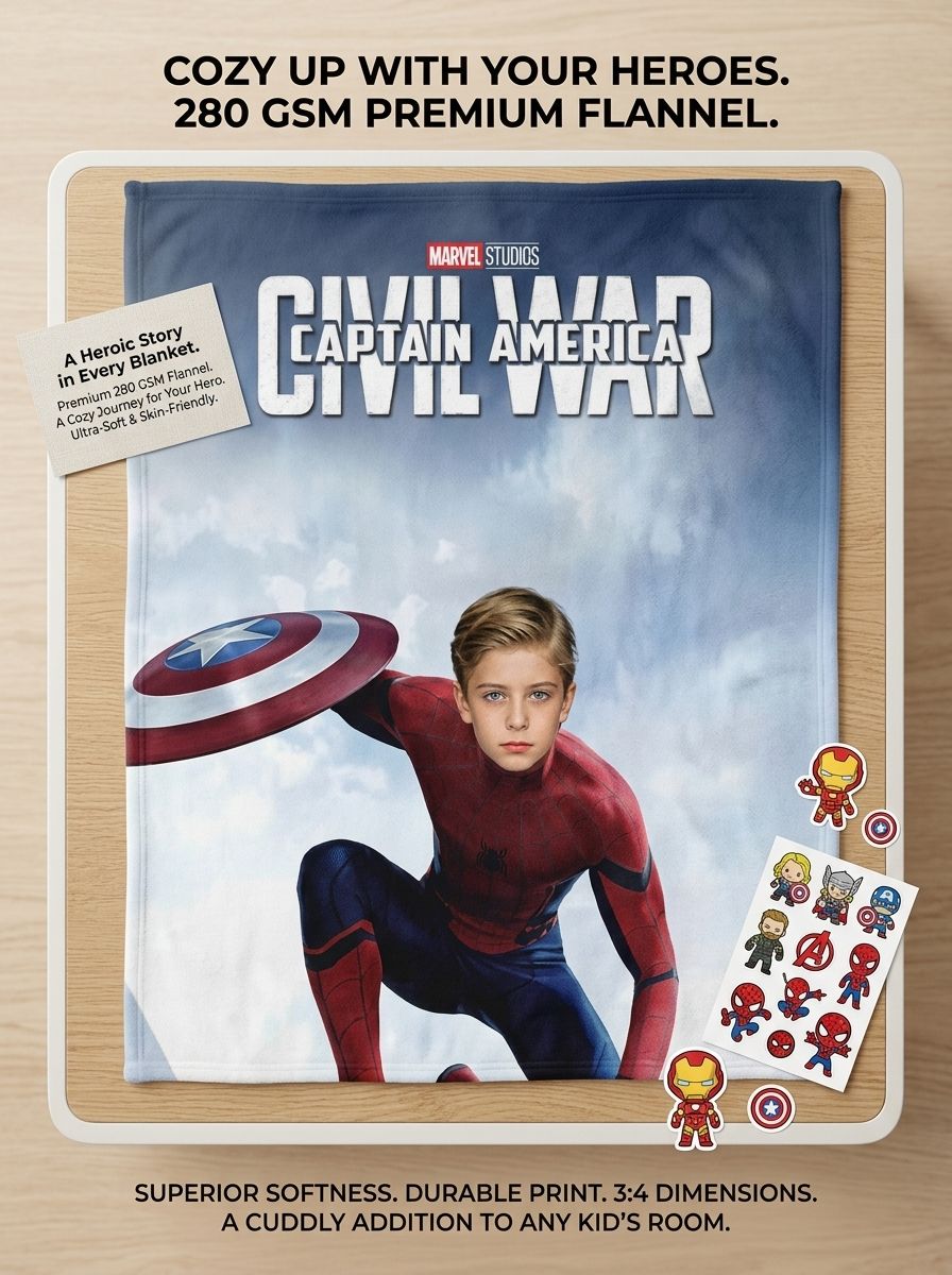 Custom Face Photo Superhero Flannel Fleece Blanket, Ultra Soft Personalized Throw for Bed Couch, Unique Keepsake Gift