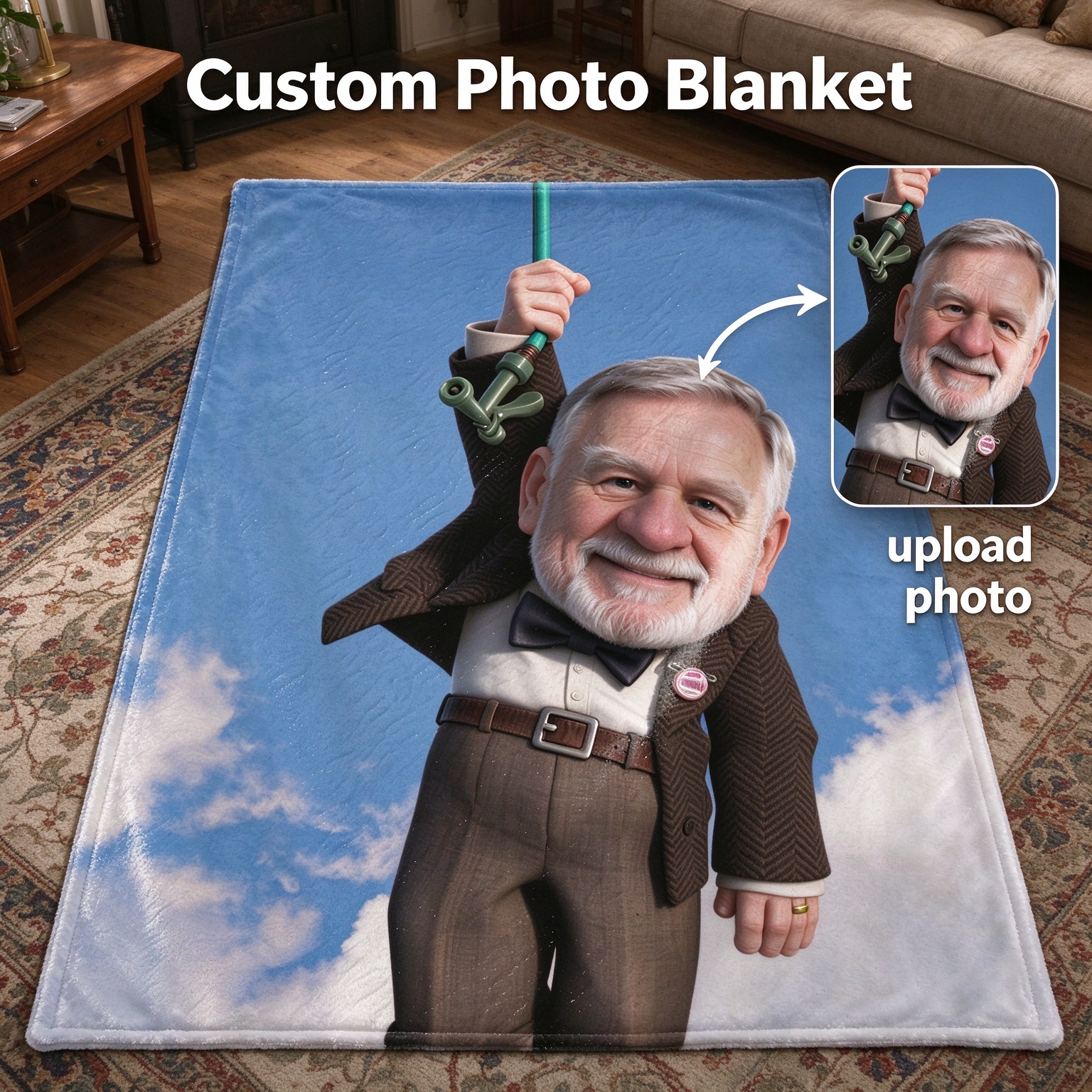 Personalized Custom Face Photo Blanket, Soft Flannel Fleece Caricature Throw, Cozy Novelty Gift for Bed and Couch