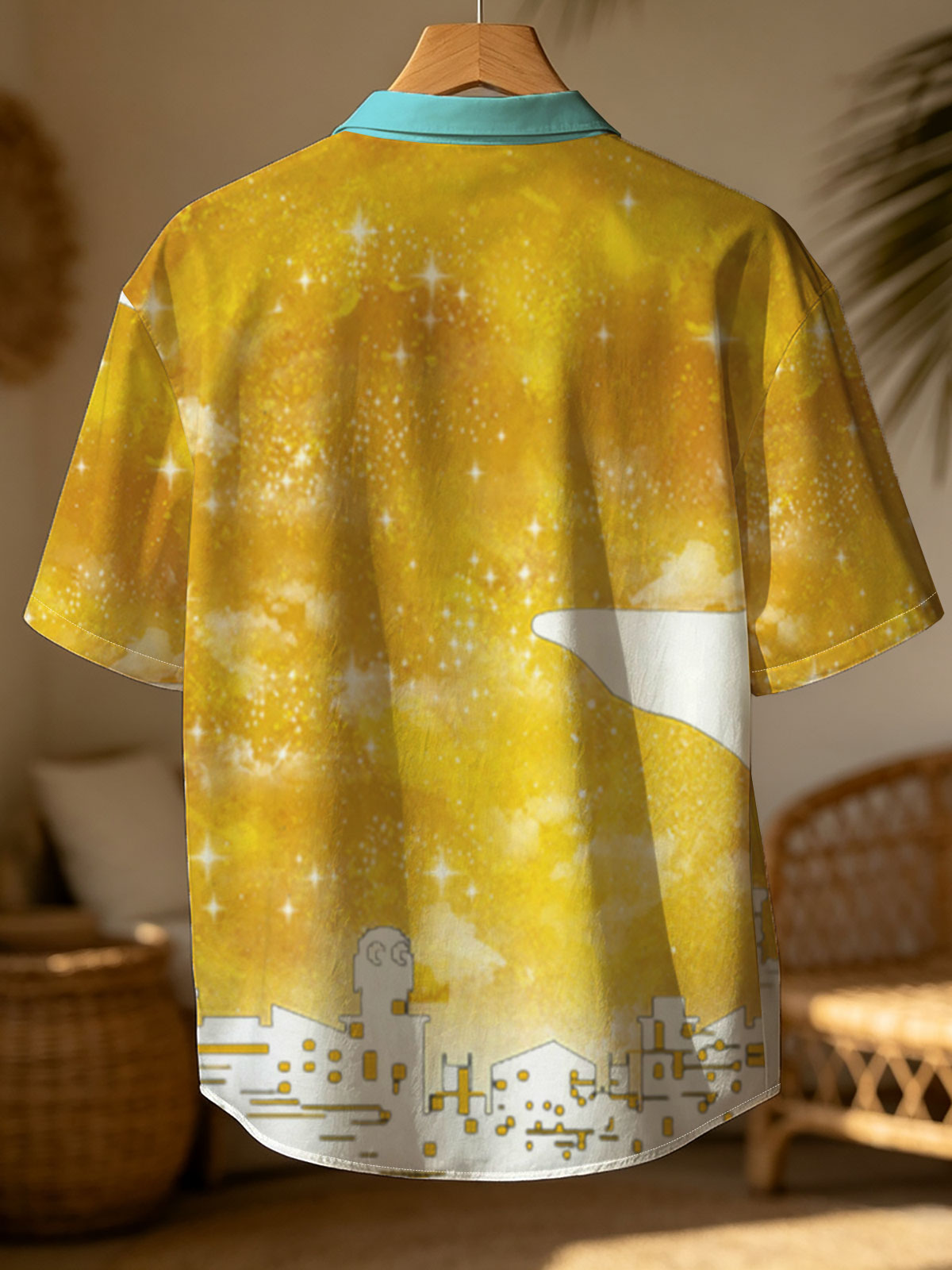City Silhouettes Under a Golden Moon with Starry Sky -  Shirt