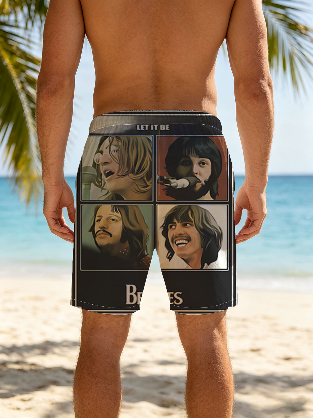 The Beatles - Let It Be Album Cover Featuring John Lennon, Paul McCartney, George Harrison, and Ringo Starr -  Beach shorts