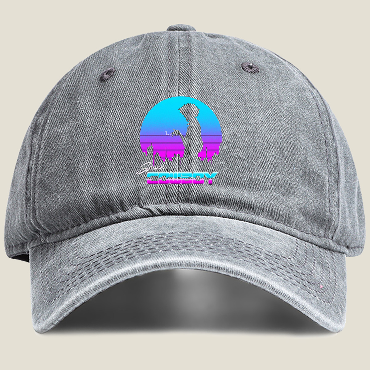 Space Cowboy - Silhouette of a Man Against a Retro-Futuristic Cityscape - Hat