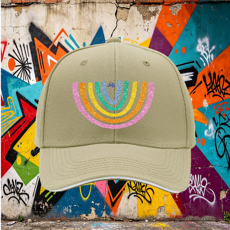 Unisex Classic Sandwich Hat with Glitter Rainbow Heart Print | Perfect for Outdoor Activities, Beach, Festival, and Daily Wear | Ideal for Adults Seeking Fun and Vibrant Style