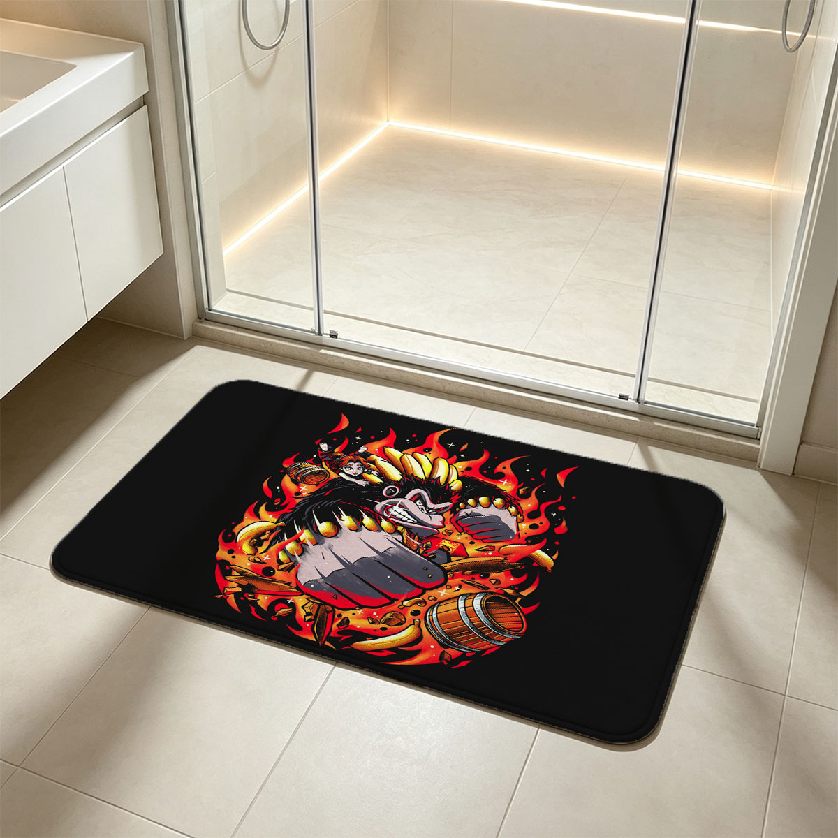Banana Monkey with Fire and Barrels - Flannel floor mat