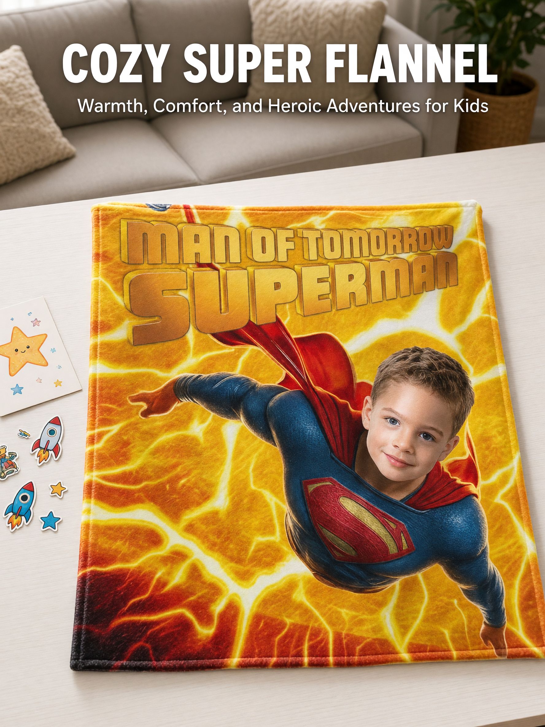 Custom Photo Superhero Blanket Personalized Headshot Flannel Throw Ideal Cozy Gift for Kids and Family