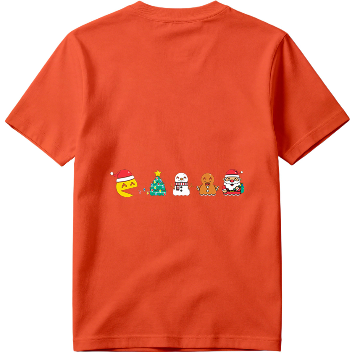 Pac-Man Christmas Characters: Pac-Man, Christmas Tree, Snowman, Gingerbread Man, Santa Claus - Tee