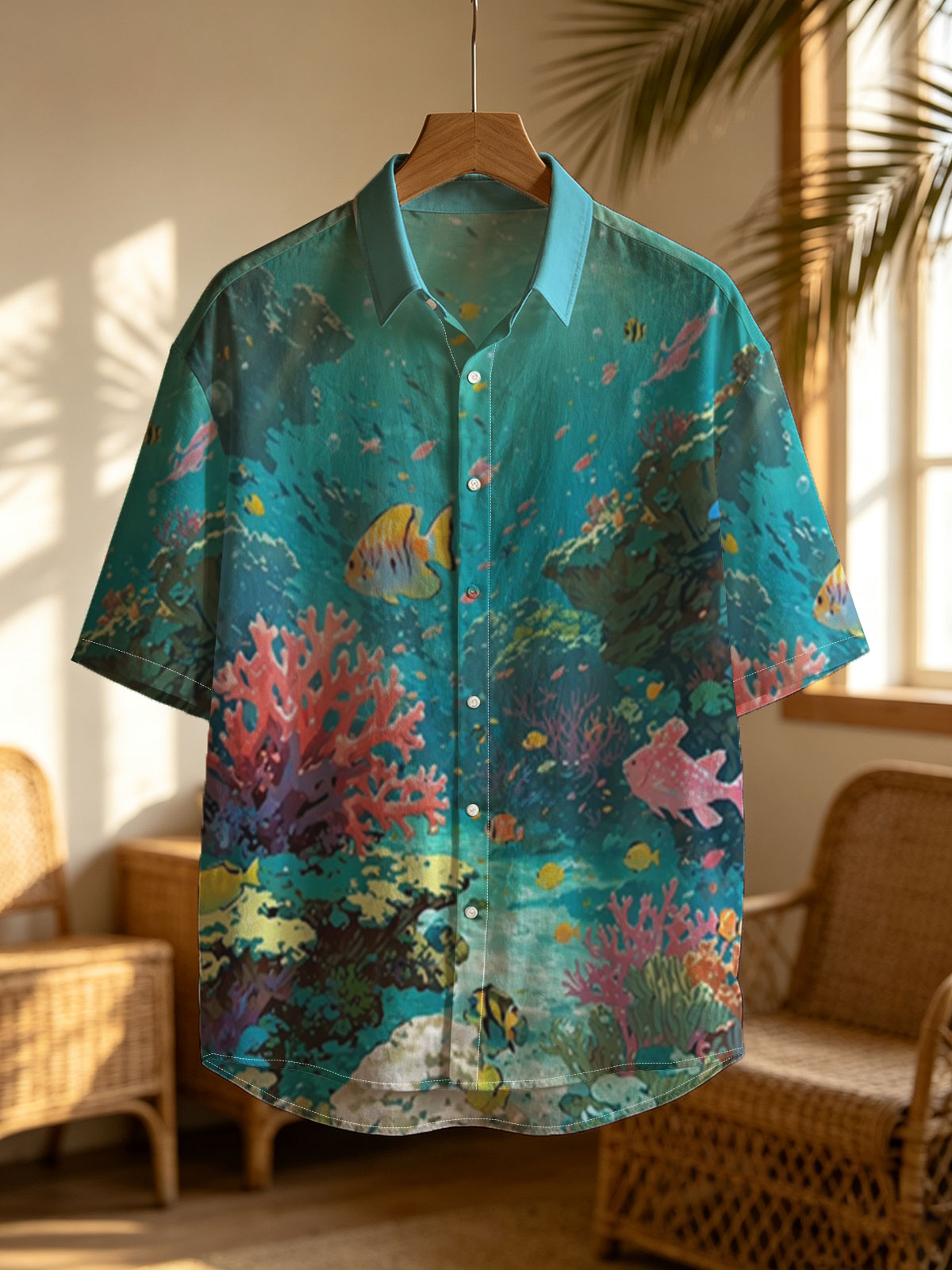 Vibrant Coral Reef with Colorful Fish and Sunlight Rays -  Shirt