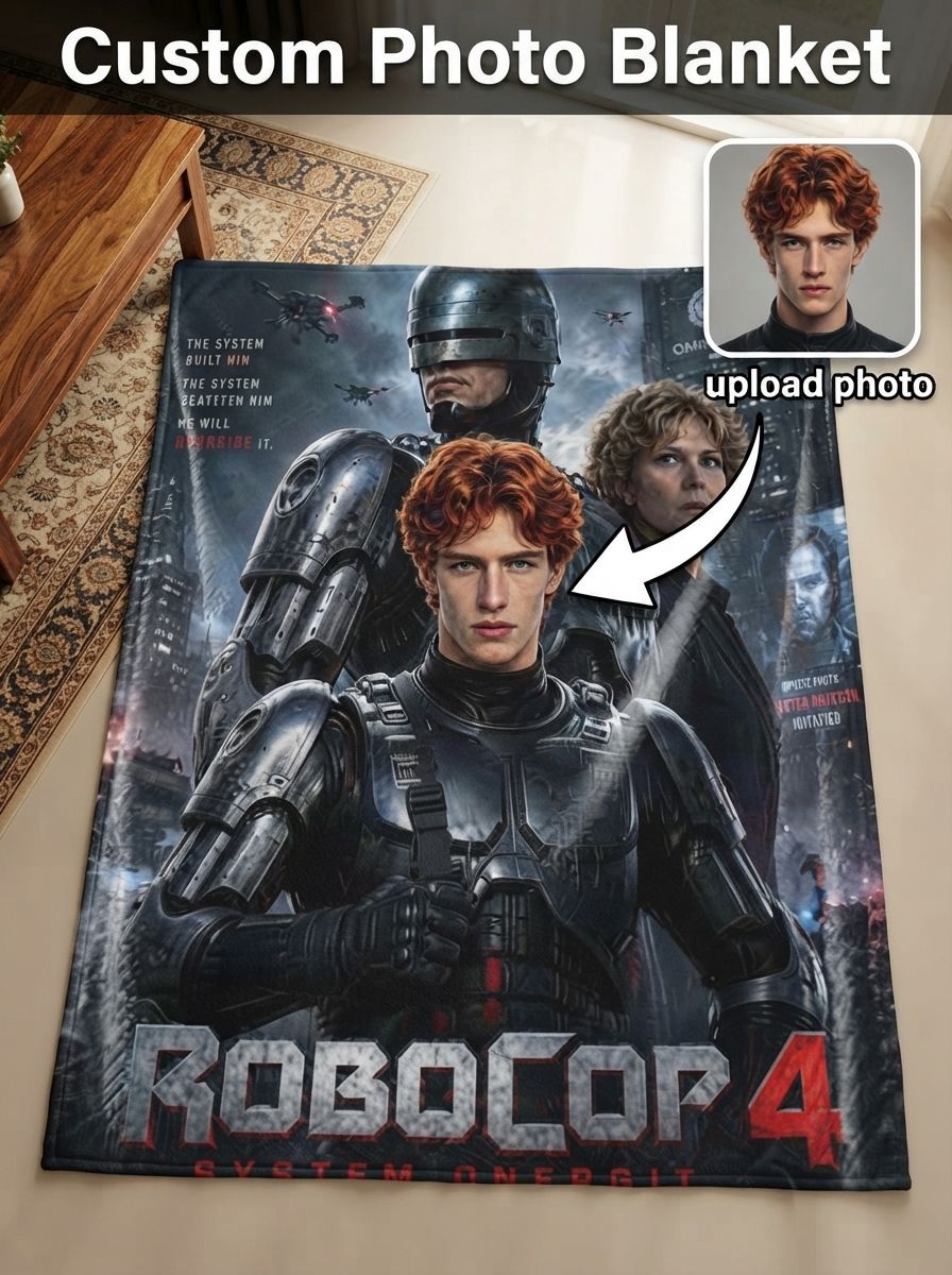Custom Photo Flannel Blanket Personalized Sci-Fi Cyborg Armor Portrait Throw Ultra Soft Anti-Pilling Cozy Fleece Bed