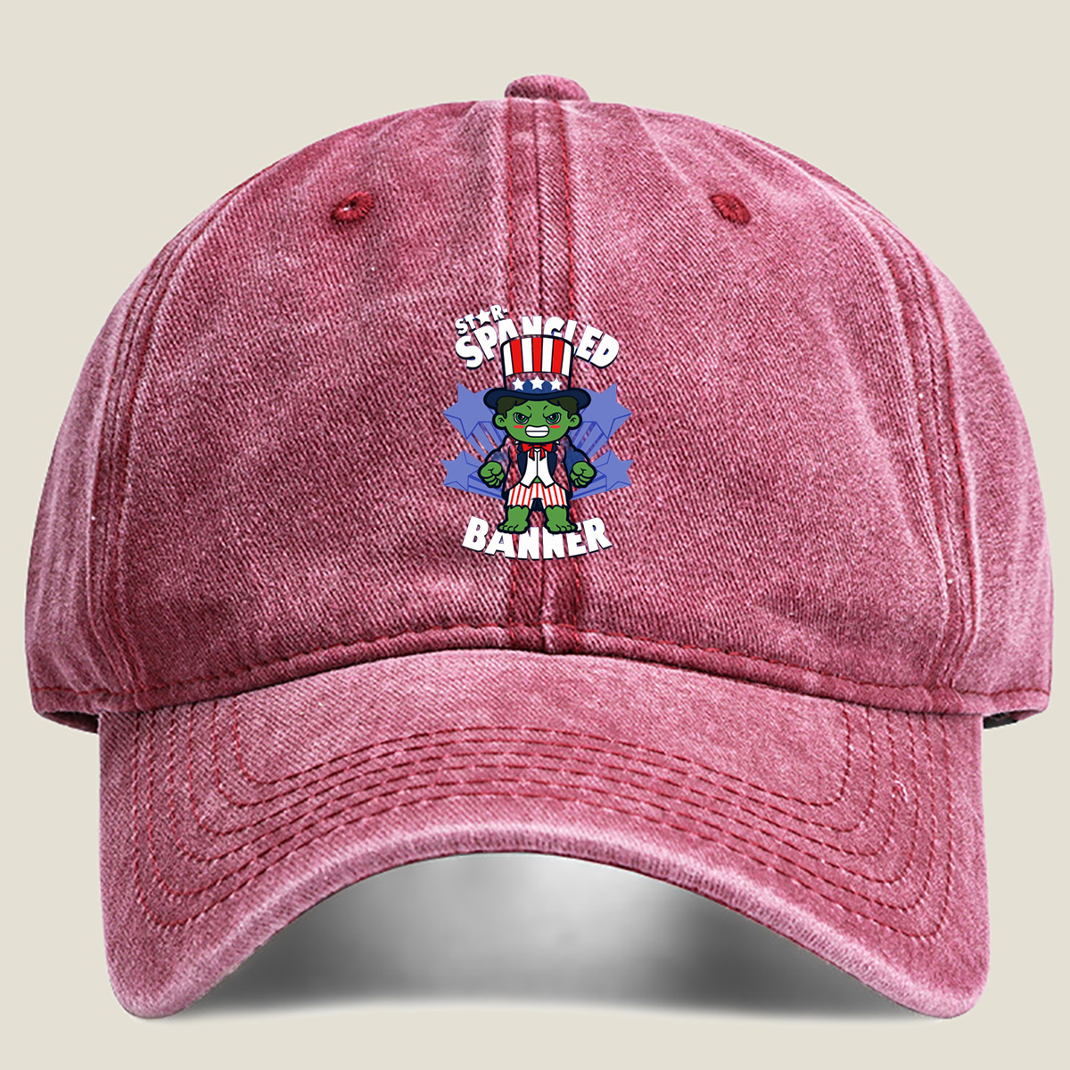 Star-Spangled Banner: Hulk as Uncle Sam - Washed Denim - Baseball Cap