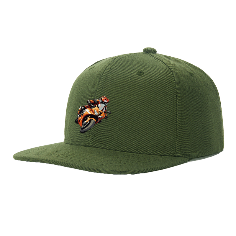 Flat Brim Baseball Cap Orange Motorcycle Rider Graphic Streetwear Underground Skate Style for Bike Track Urban Riders and Moto Enthusiasts
