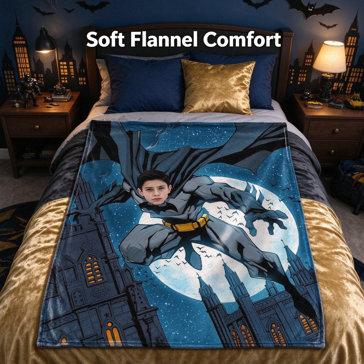 Custom Face Superhero Photo Flannel Blanket Personalized Picture Throw Skin-Friendly Soft Fleece Bed Couch Blanket